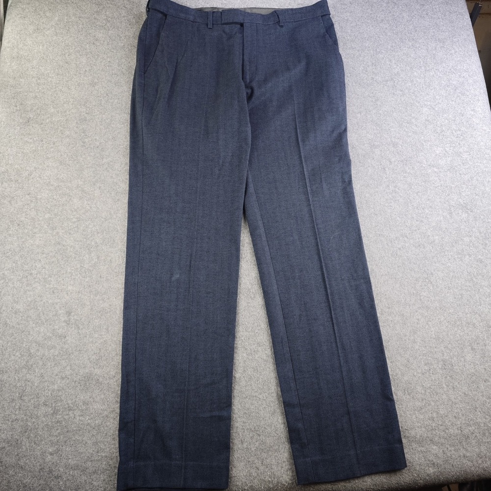 Paul Fredrick Dress Pants Mens 38x34 Blue Herringbone Cotton Stretch